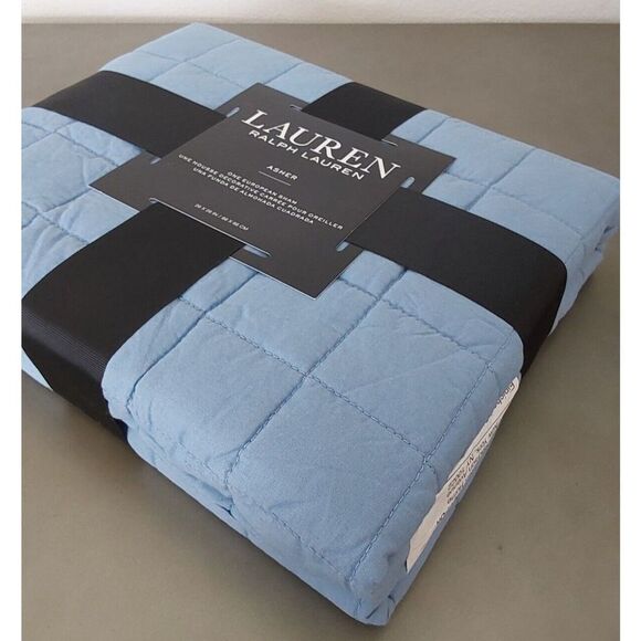 Ralph Lauren ASHER Blue Cotton Poly Fiberfill Quilted European Euro Pillow Sham - Picture 4 of 8